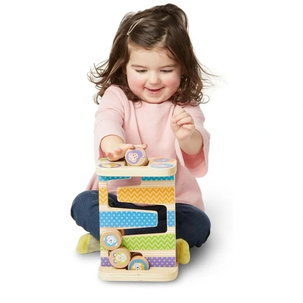Melissa & Doug First Play Wooden Safari Zig-Zag Tower with one Rolling Piece